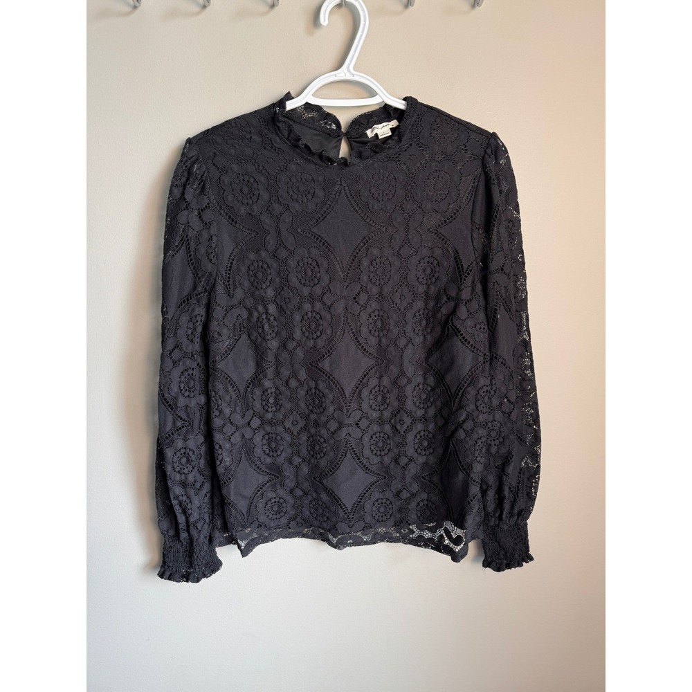 Ultra Pink Womens Black Floral Lace Mock Neck Blouse L Gothic Victorian Dressy